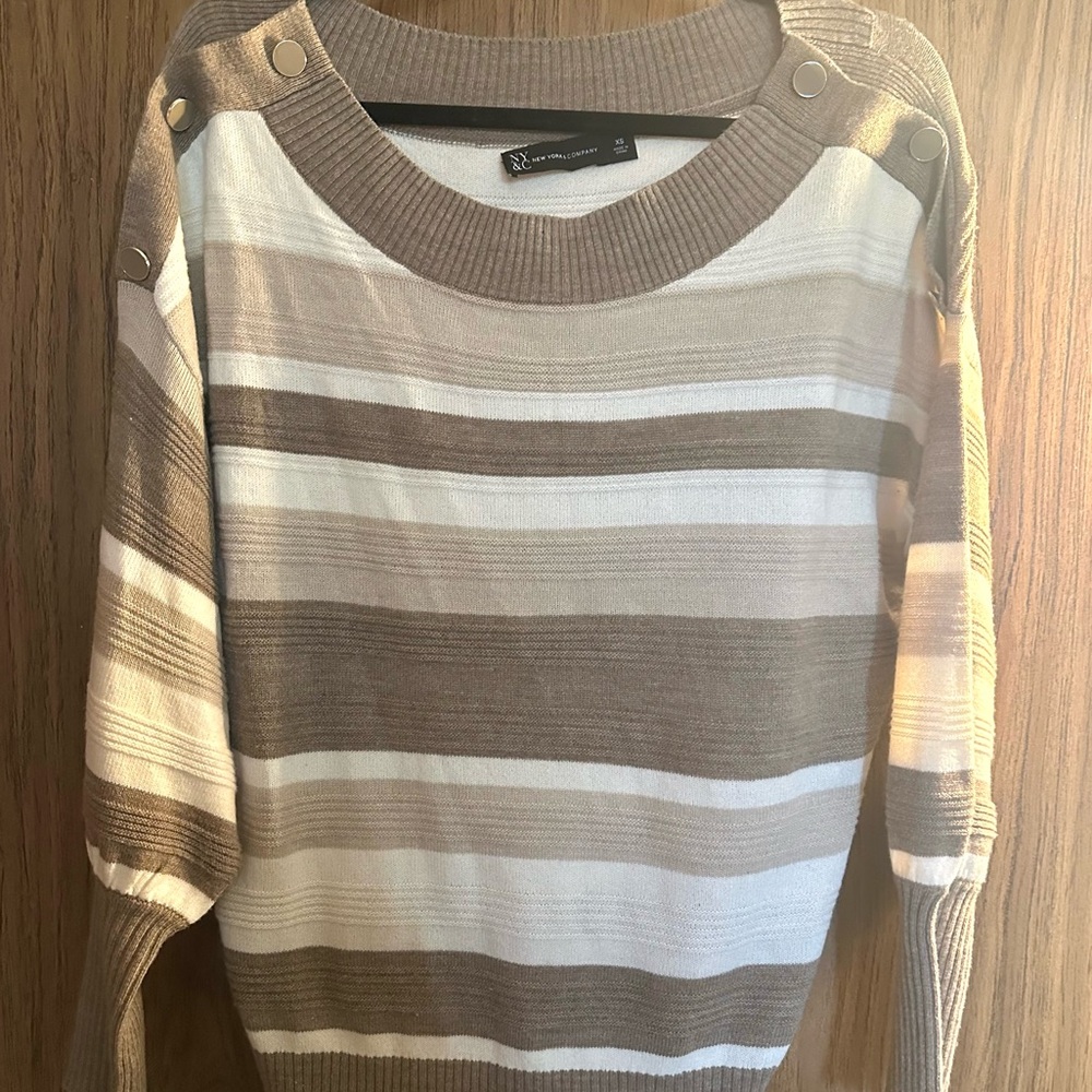 New York & Company Brown and Cream Striped Sweater